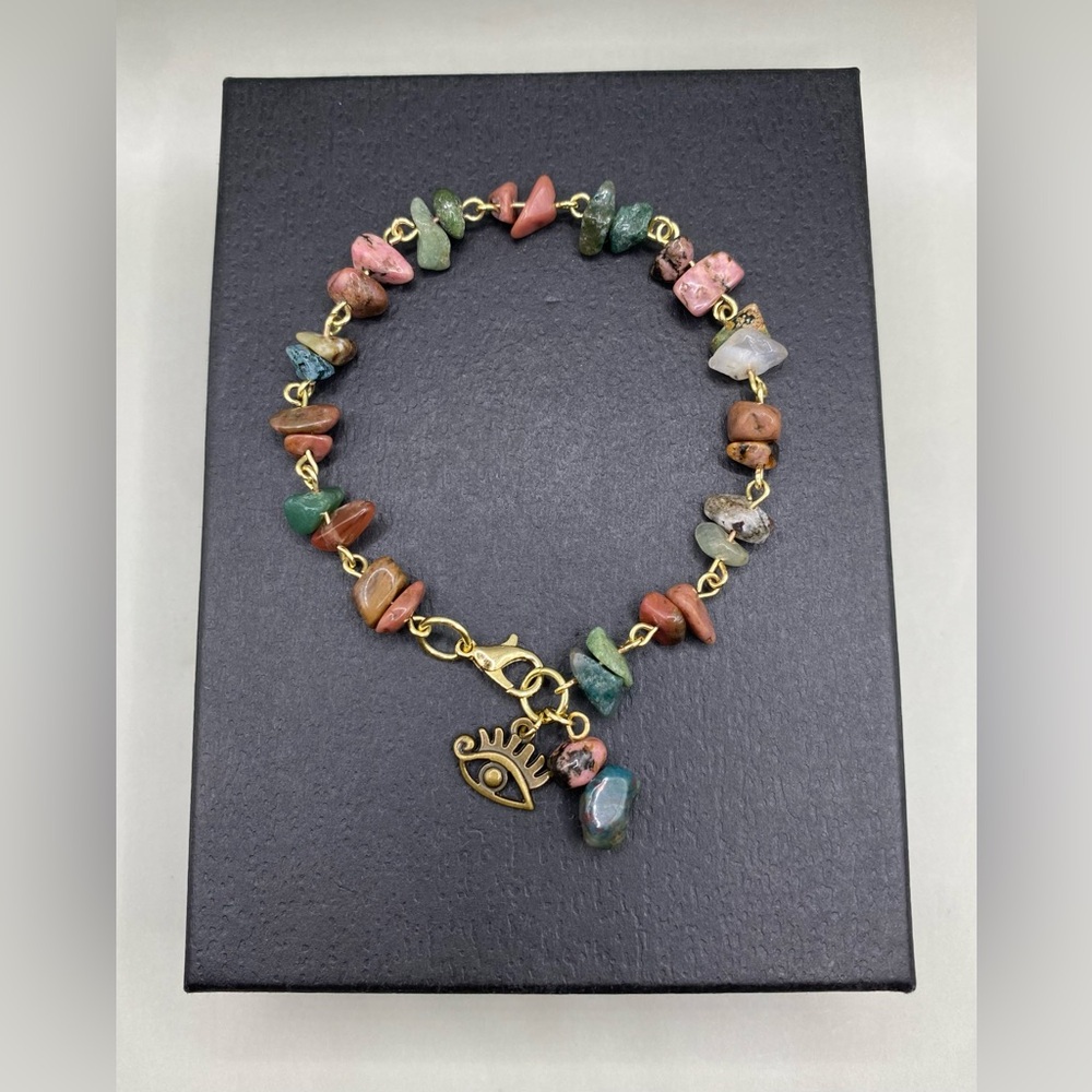 💚👁Jasper Rhodonite Evil Eye Bracelet